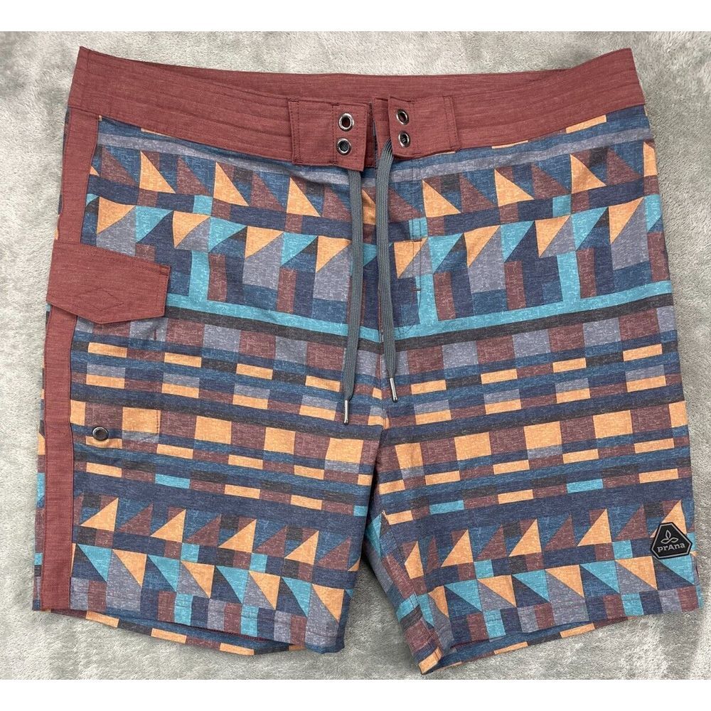 prAna Men's Board Shorts 38 Aztec‎ Geometric All Over Print UPF50